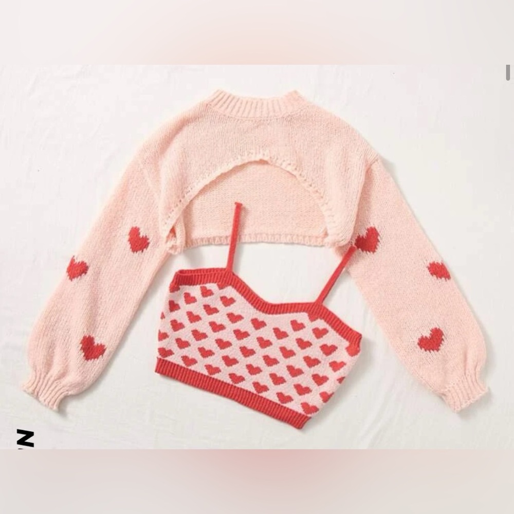 Heart Pattern Knit Sweater Set